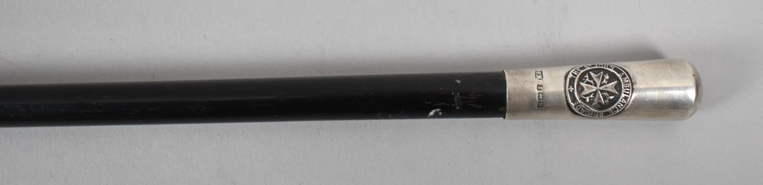 A Silver Topped Swagger Stick for St John's Ambulance Brigade, Hallmarked FN Birmingham 1941, 76cm