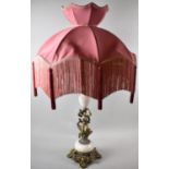 A Large French Style Brass and Onyx Table Lamp with Large Pink Shade, 100cm high