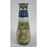 A Royal Doulton Vase of Tapering Cylindrical Form with Blue and Green Border to Neck and Mottled