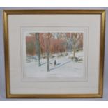 A Framed Print Depicting Huntsman and Dog in Winter, 25x19cm