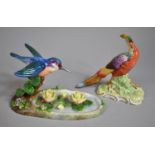 A Dresden Pheasant and Crown Kingfisher Ornament