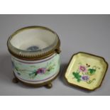 A Continental Ormolu Mounted Porcelain Circular Powder Box with Hinged Glazed Lid and Containing
