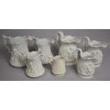 A Collection of British Heritage collection Parianware Portmeirion Jugs Decorated in Relief with
