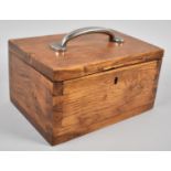 A Small Mid 20th Century Varnished Oak Box with Chromed Carrying Handle, 20cm wide