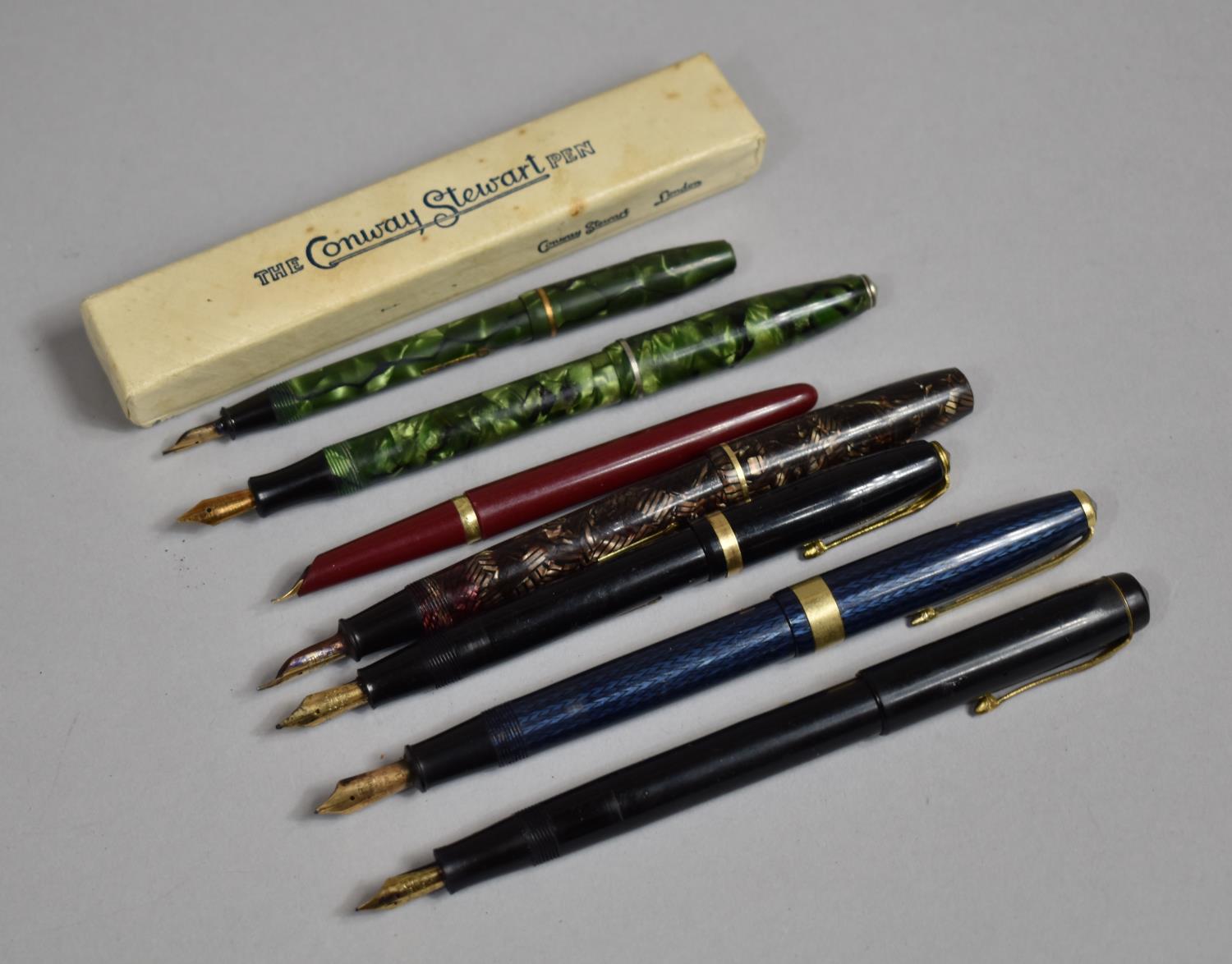 A Collection of Seven Conway Stewart Fountain Pens to Comprise Blue 60L, Black, 84 all in Good - Image 2 of 2