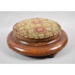 A Late Victorian Circular Walnut Tapestry Upholstered Footstool, 34cm diameter