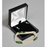 A Faux Pearl and Malachite Necklace with Matching Earrings