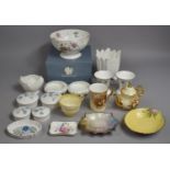 A Collection of Various Ceramics to Comprise Wedgwood Ice Rose Lidded Pots, Vases, Coalport Shaped