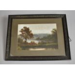 A Framed Watercolour Depicting Lake Scene, 26x17cm