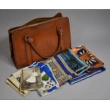 A Vintage Ladies Handbag Containing Silk Scarves and Collection of Edwardian Postcards etc