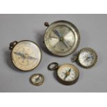 A Collection of Five Various Vintage Compasses and Compass Pendants