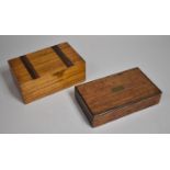A Mahogany Cased Drawing Set Together with a Rectangular Inlaid Workbox, 21cm wide