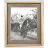 A Framed Monochrome Photograph of Winston Churchill on Horse, 19x24cm