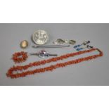 A Collection of 20th Century Costume Jewellery to Include Coral Necklace and Ring, Art Deco Blue