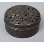 An Oriental Bronze Circular Lidded Pot with Pierced Lid, 6.5cm diameter