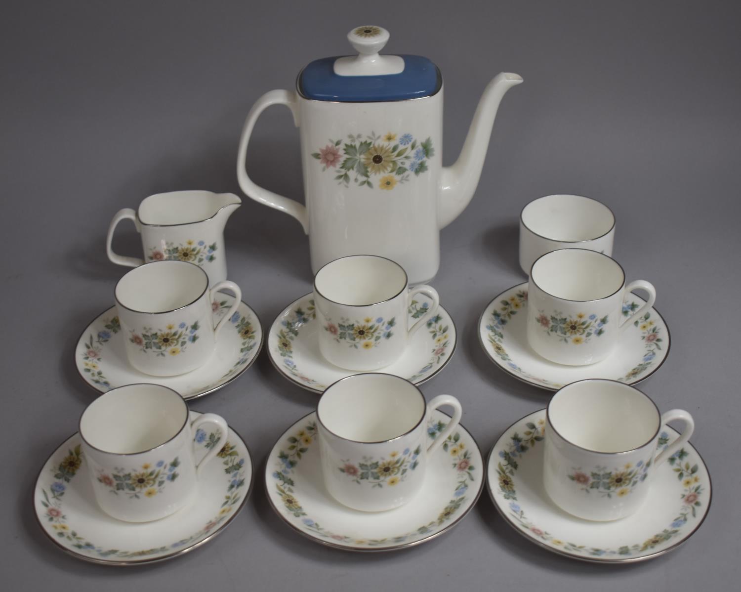 A Royal Doulton Pastorale Coffee Service to Comprise Coffee Pot, Coffee Cans, Milk Jug, Saucers