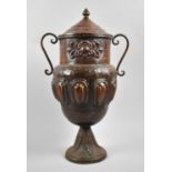 A Large Coppered Two Handled Vase and Cover, Moulded Decoration, 50cm high
