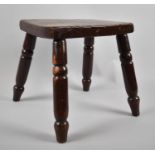 A Vintage Rectangular Elm Topped Stool with Four Splayed Turned Supports, 27cm wide