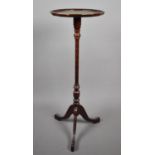 A Modern Mahogany Circular Topped Torchere Stand with Tooled Leather Disc, Tripod Supports, 33cm