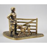 A Heavy Brass Study of Farmer and Hound Beside Gate, 18cm Wide