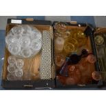 Two Boxes of Plain and Coloured Glassware to Include Punch Bowl Sets etc