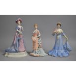 Three Coalport Figures, Royal Enclosure at Ascot, Royal Invitation and Command Performance, Two with