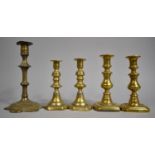 Two Pairs of 19th/20th Century Brass Candlesticks together with an Early Single Example with