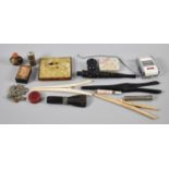 A Collection of Items to Include Box, Glove Stretchers, Tins etc