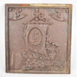 An Interesting Cast Iron Heavy Plaque, Decorated in Relief with Cherub Sailing Ship, 35x37cm