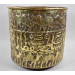 A Vintage African Cylindrical Brass Coal Bucket Decorated with Camels, Elephants and Antelope,