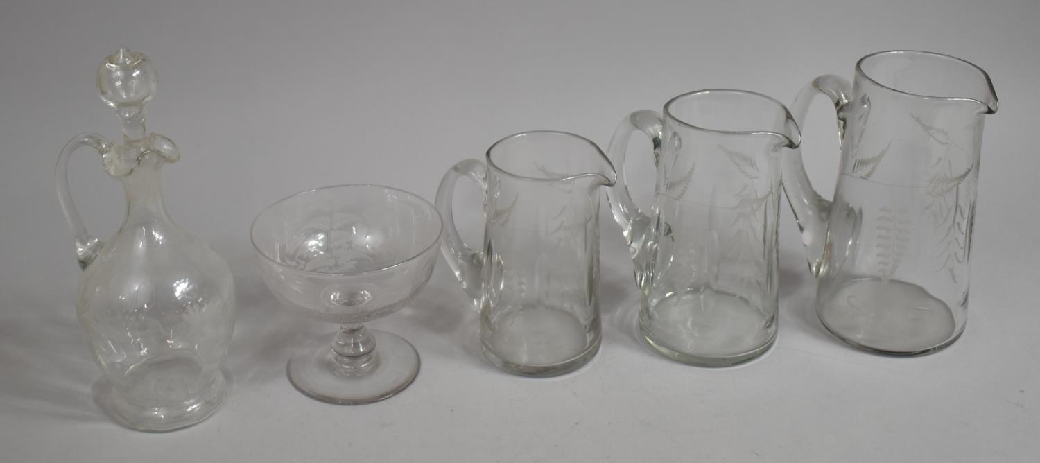 A Collection of 19th/20th Century Etched Glassware to Comprise Graduated Jug, Pedestal Bowl with