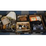 Three Boxes of Sundries to Include Portable DVD Player, Radio, Cottons, Tools etc