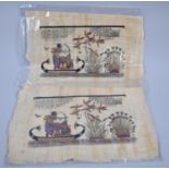 Two Sheets of Egyptian Painted Papyrus Depicting Pharaoh Hunting Birds, 45cm Wide