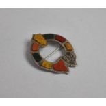 A Celtic White Metal Brooch Set with Various Coloured Stones