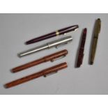 A Collection of Six Vintage Pens to Include Three Sheaffer Fountain Pens, Small Unique Mercury and