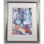 A Framed Watercolour Still Life, "Grapes and Cheese" by Bren Tranter, 27x37cm