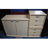 A Pair of Three Drawer Modern Chests and Matching Shelf Side Cabinet, 49x94cm wide Respectively