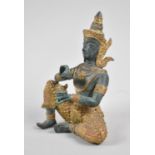 A Modern Gilt and Green Patinated Study of Seated Thai Buddha Holding Conical Meditation Bells, 13cm
