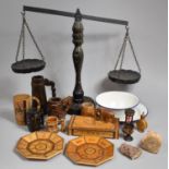 A Collection of Carved Treen, Wooden Balance Scale etc