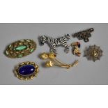 A Collection of Various 20th Century Brooches to Include Arts and Crafts Brass and Glass Example,