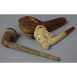 A Cased Meerschaum Pipe Together with a Vintage Clay Example