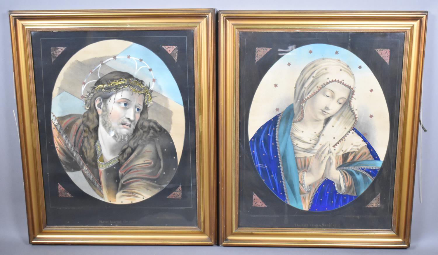 A Pair of Large Late Victorian Gilt Framed Coloured Prints, Jesus and Mary, 69x84cm Overall