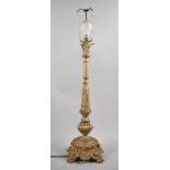 A Tall Gilt Sprayed Metal Table Lamp with French Style Decoration, 59cm high, No Shade