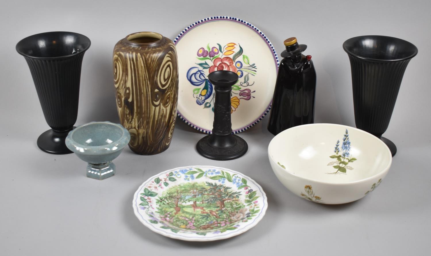 A Collection of Mid 20th Century Ceramics to Include Wade Decanter, Wedgwood Vases, Poole Bowl,