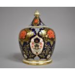 A Hamilton Derby Imari Lidded Vase of Squat Bellied Form, Acorn Finial, 21cms High