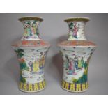 A Pair of Chinese Vases of Unusual of Inverted Baluster Form with Sloped Shoulders decorated in