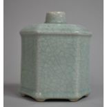 A Chinese Celadon Glazed Tea Caddy of Hexagonal Form, 14cms High