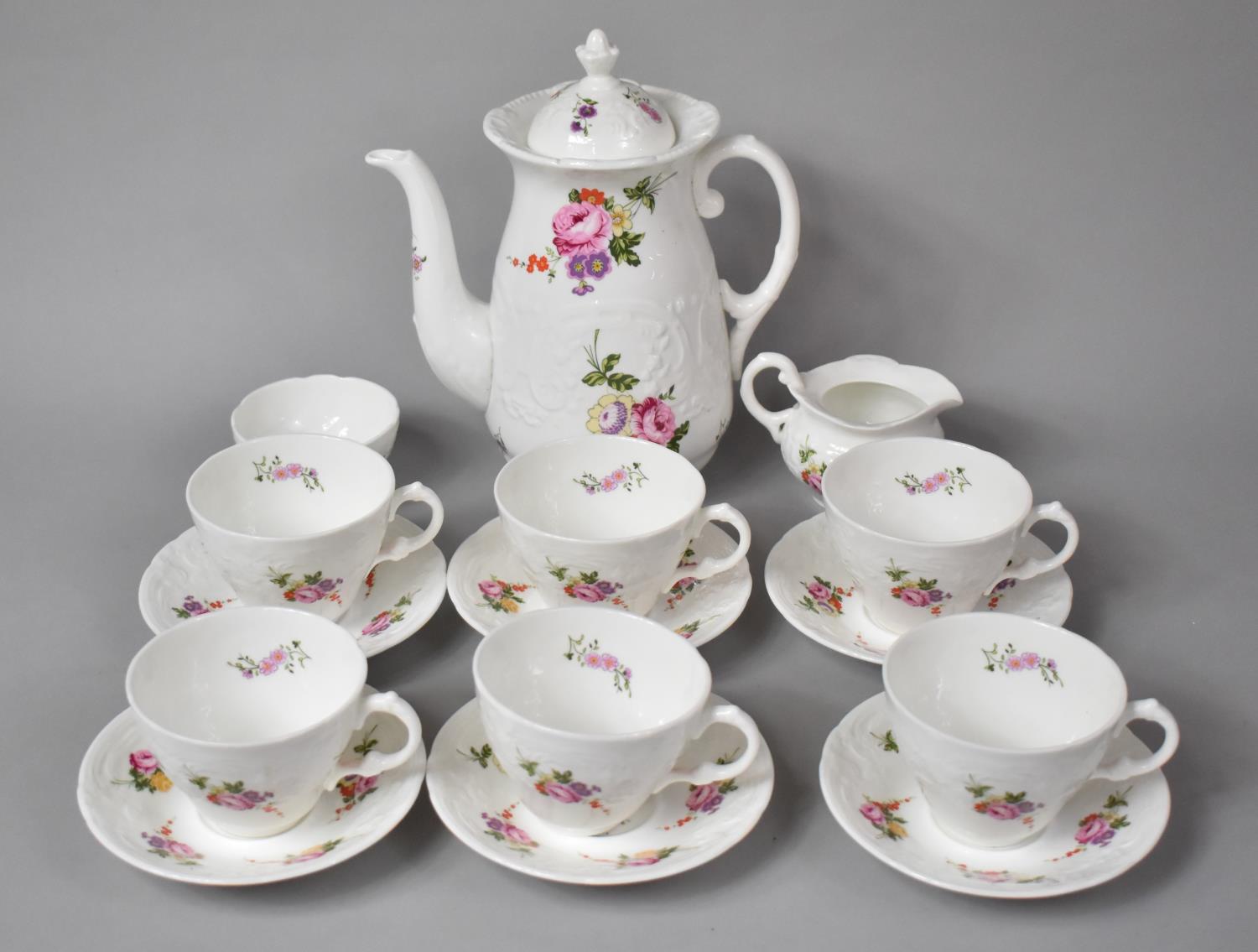A Coalport Floral Pattern Teaset to Comprise Teapot, Milk Jug and Sugar Bowl, Six Cups and Six