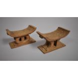 Two African Carved Hardwood Miniature Headrests, Ashanti Tribe, Ghana. 14cms Wide