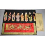 An Eight Panel Chinese Table Screen together with Gilt Thread Embroidered Silk Panel, Unframed